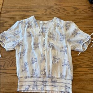 C White and Blue Floral Blouse
